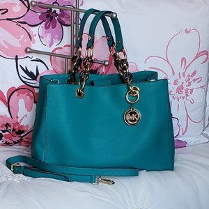Michael Kors medium teal Cynthia Satchel
